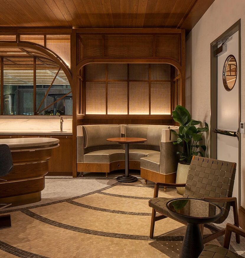 Lounge seating with round booth.